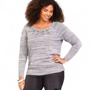 TORRID 3X gray marled embellished,warm  sparkle pullover sweater